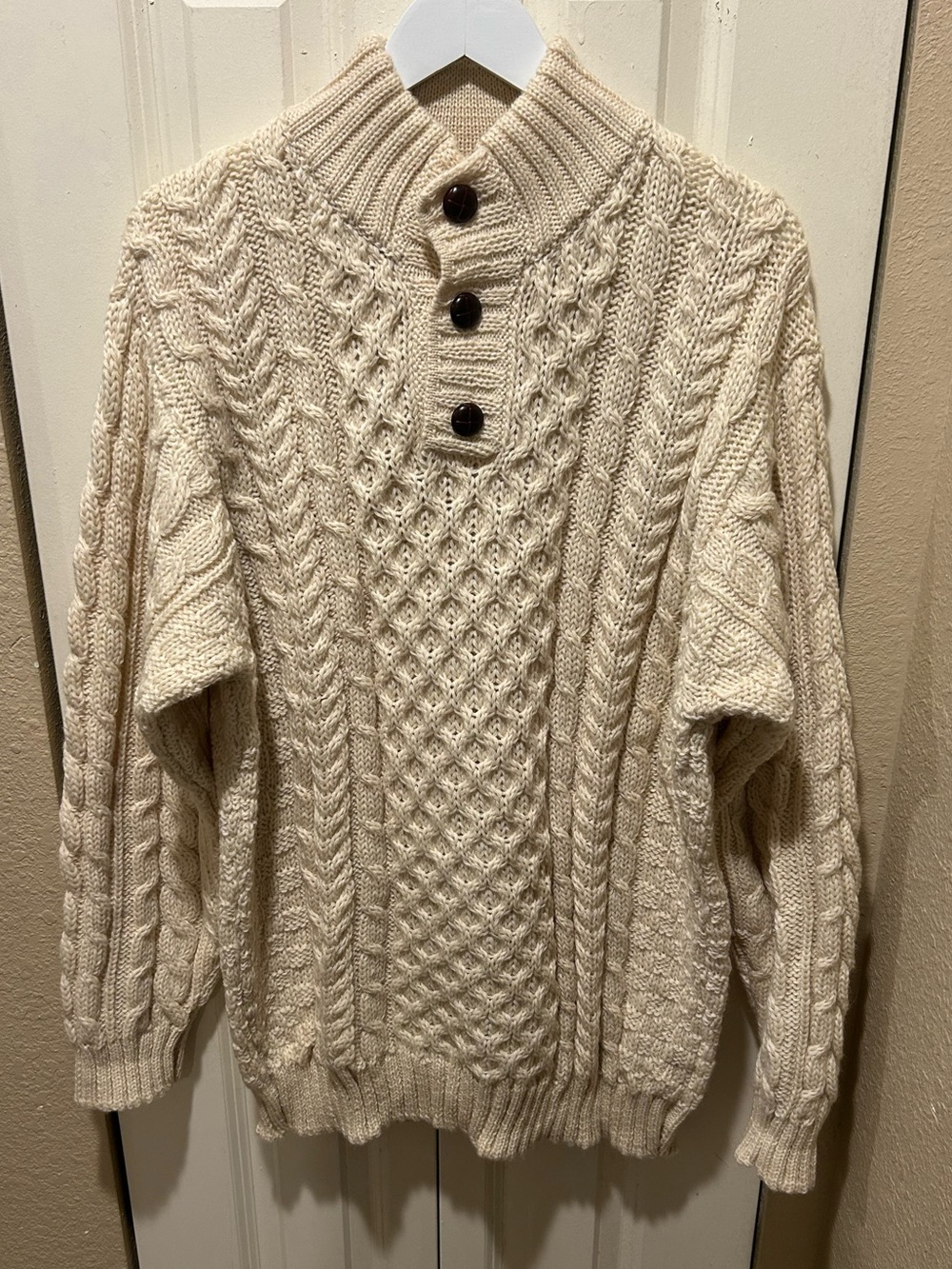 L.L Bean VTG Irish Fisherman Knit Cable Sweater Wool 100% , XL